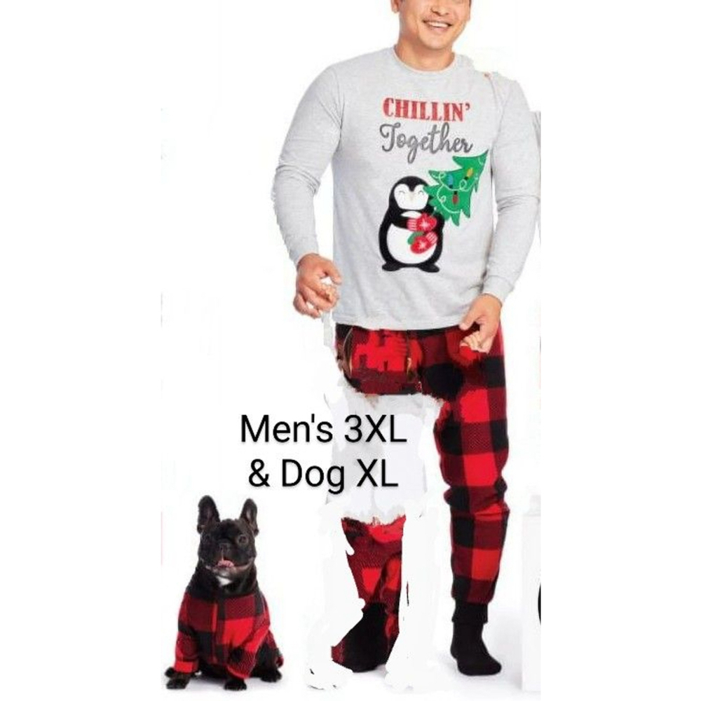 3-pieces: Men's & matching Dog Holiday Time Christmas Pajama Set 3XL